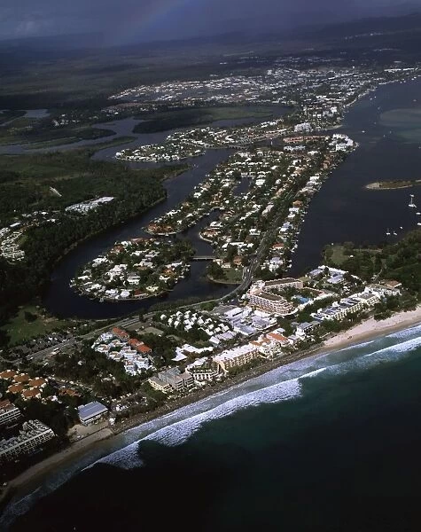Aerial - Noosa: Heads, main beach & Sound Sunshine Coast, Queensland, Australia JPF48318