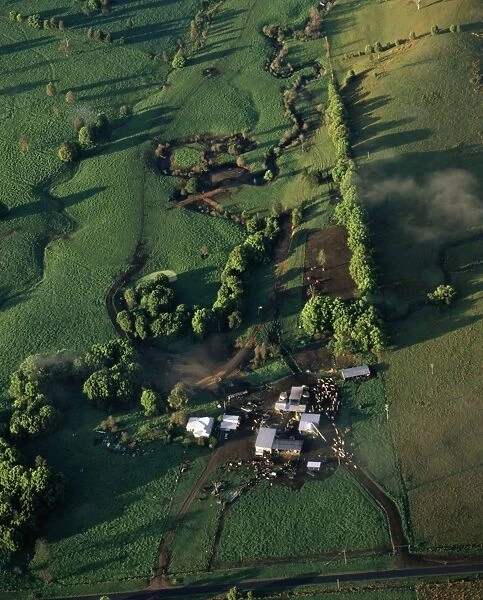 Aerial - Oxley River Valley farmland, between Mount Warning & the McPherson Range New South Wales, Australia JPF48229