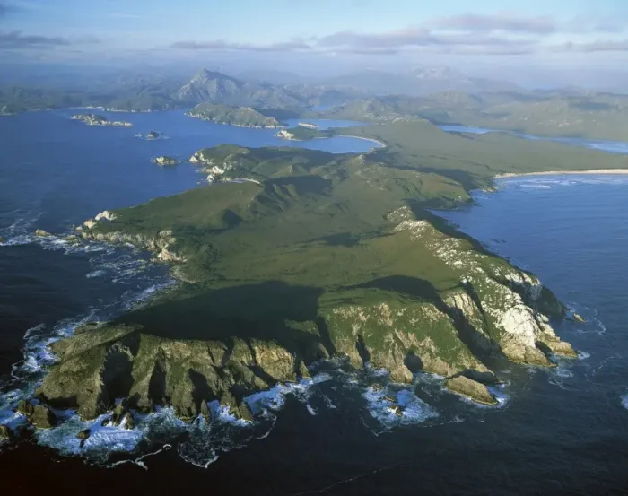 Framed Print : Aerial - Port Davey, Hilliard Head, Stephens Bay, Mt Rugby beyond Southwest National Park, Tasmania (World Heritage Area), Australia JPF49255 Framed Print : Aerial - Port Davey, Hilliard Head, Stephens Bay, Mt Rugby beyond Southwest National Park, Tasmania (World Heritage Area), Australia JPF49255