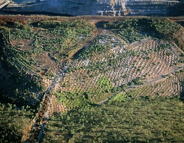 Aerial - Resurfacing and replanting former open-cut iron mine aerial, Koolan Island, Western Australia JPF45635