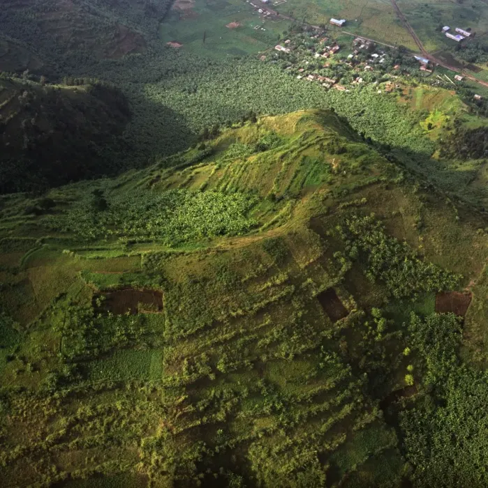 Framed Print : Aerial - Rwanda - Africa - Virunga foothills Framed Print : Aerial - Rwanda - Africa - Virunga foothills