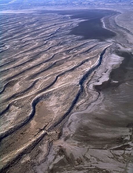 Aerial - Sand dunes near Warburton river mouth Lake Eyre National Park, South Australia JPF43143