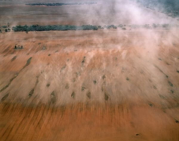 Aerial - Top soil erosion: blown away by wind Murray River basin, Australia JPF49338