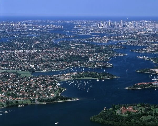 Aerial - Suburbs along the Parramatta River Sydney, New South Wales, Australia JPF47114