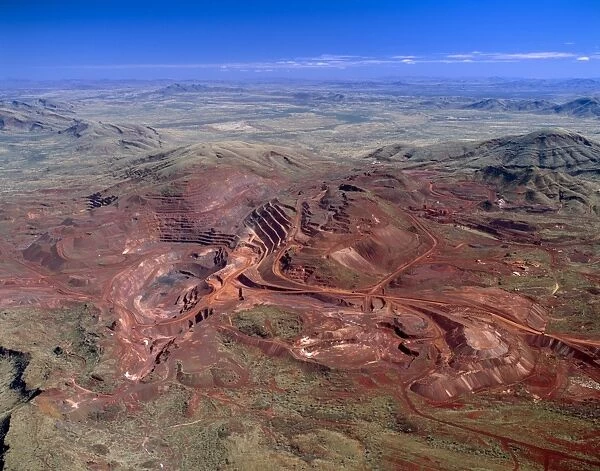 Aerial - Tom Price open-cut iron ore mine Hamersley Range, Pilbara Region, Western Australia JPF44455