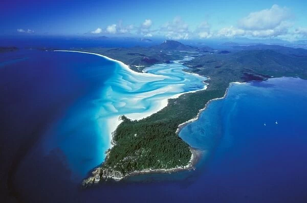Aerial - Tongue Point, Hill Inlet, Whitehaven Beach Whitsunday Group, Great Barrier Reef Marine Park (World Heritage Area), Queensland, Australia JPF34504