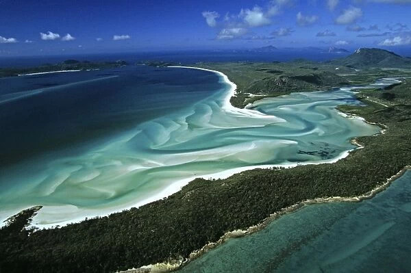 Aerial - Tongue Point, Hill Inlet and Whitehaven Beach Whitsunday Group, Great Barrier Reef Marine Park (World Heritage Area), Queensland, Australia JPF34508