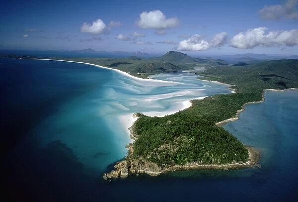 Aerial - Tongue Point, Hill Inlet and Whitehaven Beach Whitsunday Group, Great Barrier Reef Marine Park (World Heritage Area), Queensland, Australia JPF34754