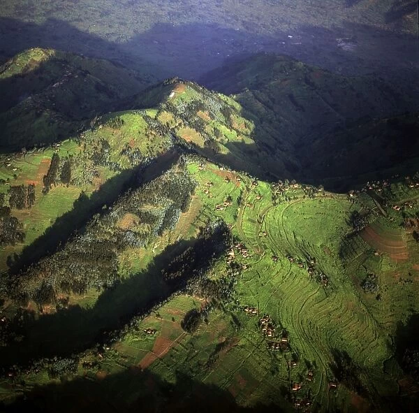Aerial view of East Africa: Intensive agriculture in Rwanda