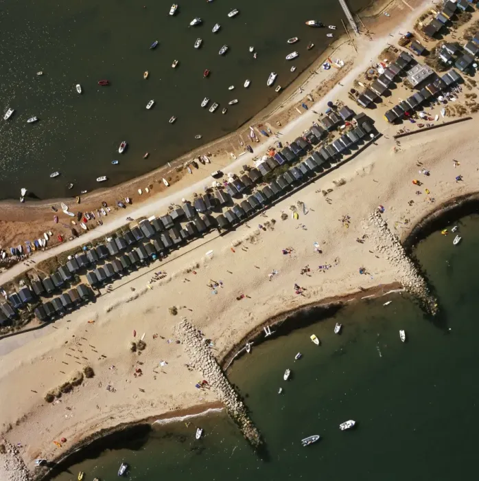 Framed Print : Aerial view - Groynes, Hengistbury Head, Christchurch Harbour, Dorset DW1963 Framed Print : Aerial view - Groynes, Hengistbury Head, Christchurch Harbour, Dorset DW1963