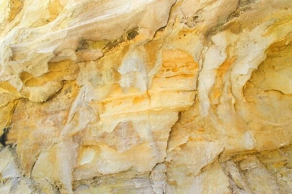 Alum Cliffs close-up of cliffs of alum whose shallow ridges indicate ancient weathering Waiotapu geothermal area, Rotorua, North Island, New Zealand
