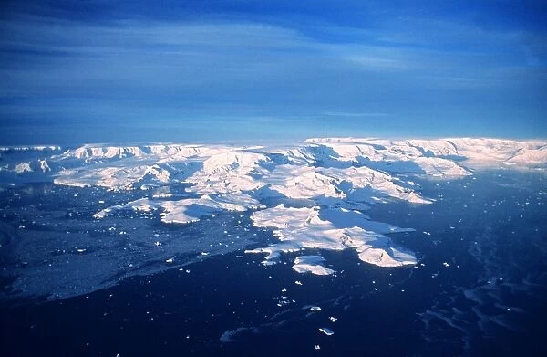 Antarctica - aerial view of Hughes Bay and west side of Antarctic Peninsula - Gerlache Strait in foreground and the peninsula in background AU-869