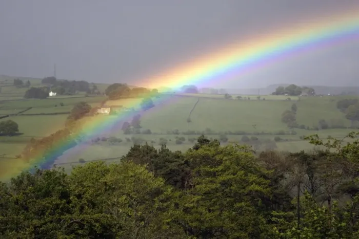 Framed Print : April Rainbow - West Allen river valley, beside Allendale Northumberland, England Framed Print : April Rainbow - West Allen river valley, beside Allendale Northumberland, England