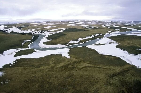 Arctic tundra - aerial view from a helicopter. A typical landscape near Kara sea, Taimyr peninsula, North of Siberia, Russian Arctic. Summer, July. Di33. 2374