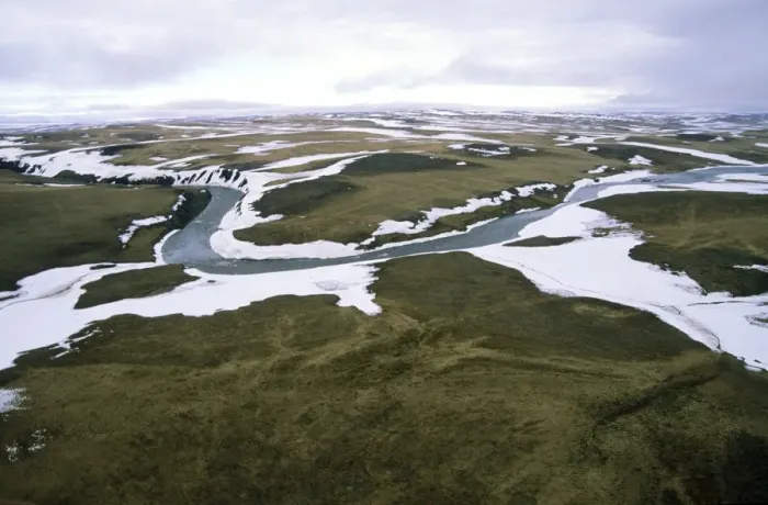 Framed Print : Arctic tundra - aerial view from a helicopter. A typical landscape near Kara sea, Taimyr peninsula, North of Siberia, Russian Arctic. Summer, July. Di33. 2374
