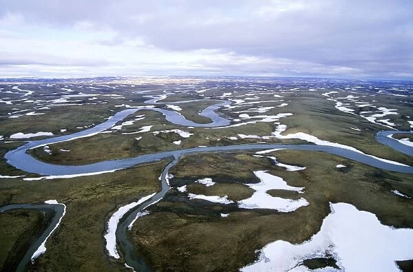 Arctic tundra in spring - an aerial view from a helicopter. A typical landscape near Kara sea, Taimyr peninsula, North of Siberia, Russian Arctic. Summer, July. Di33. 4583