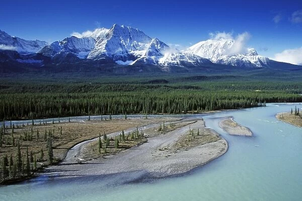 Athabasca River and Rocky Mountains - Jasper National Park - Canada - Alberta