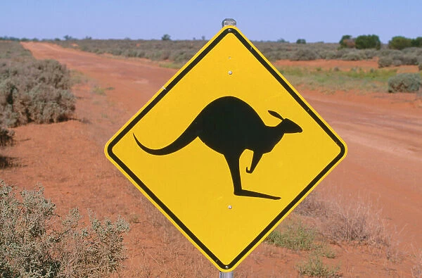 Australia JPF 11533 Road sign warning of Kangaroos. Western NSW. © Jean-Paul Ferrero  /  ARDEA LONDON