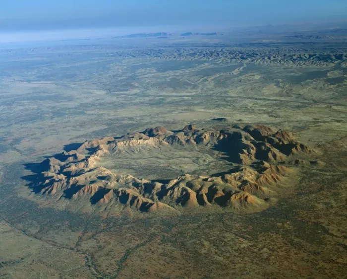 Framed Print : Australia A meteorite crater 130 million years old. Inner crater is 4km wide ramparts are 250 metres high. Rising above Missionary Plain Gosse Bluff, Northern Territory Framed Print : Australia A meteorite crater 130 million years old. Inner crater is 4km wide ramparts are 250 metres high. Rising above Missionary Plain Gosse Bluff, Northern Territory