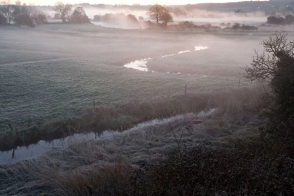 Avon Valley (Hampshire) floodplain at dawn, near Breamore