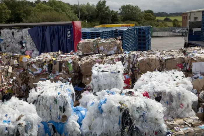 Framed Print : Bales of plastic and cardboard waste for recycling outside Morrisons warehouse Bristol UK Framed Print : Bales of plastic and cardboard waste for recycling outside Morrisons warehouse Bristol UK