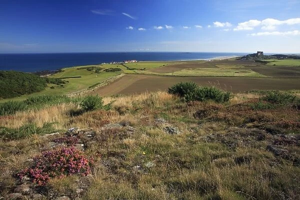 Bamburgh Castle - view from golf course looking south, Northumberland National Park, England