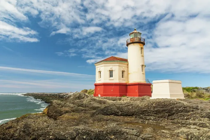 Framed Print : Bandon, Oregon, USA. The Coquille River Lighthouse on the Oregon coast. Date: 02-05-2021 Framed Print : Bandon, Oregon, USA. The Coquille River Lighthouse on the Oregon coast. Date: 02-05-2021