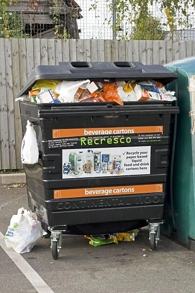 Beverage carton recycling black bin Recresco Tesco car park Bishops Cleeve Cheltenham UK