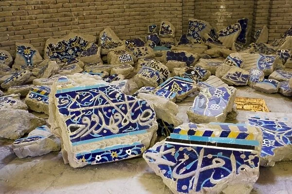 Blue Mosque, Tabriz, Iran. Remnants of the mosaic tiles which originally covered the interior walls of the Blue Mosque, which collapsed in an earthquake in 1773