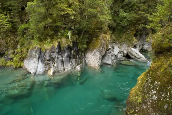 Framed Print : Blue Pools - famous pools of amazingly clear river water located within lush temperate rainforest Haast Pass, South Island, New Zealand Framed Print : Blue Pools - famous pools of amazingly clear river water located within lush temperate rainforest Haast Pass, South Island, New Zealand