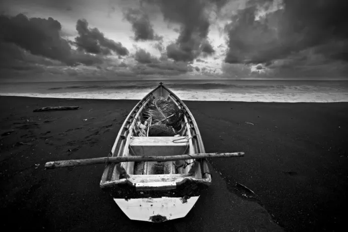 Framed Print : Boat. Monterico Beach - Pacific Ocean - Guatemala. Black & White Framed Print : Boat. Monterico Beach - Pacific Ocean - Guatemala. Black & White