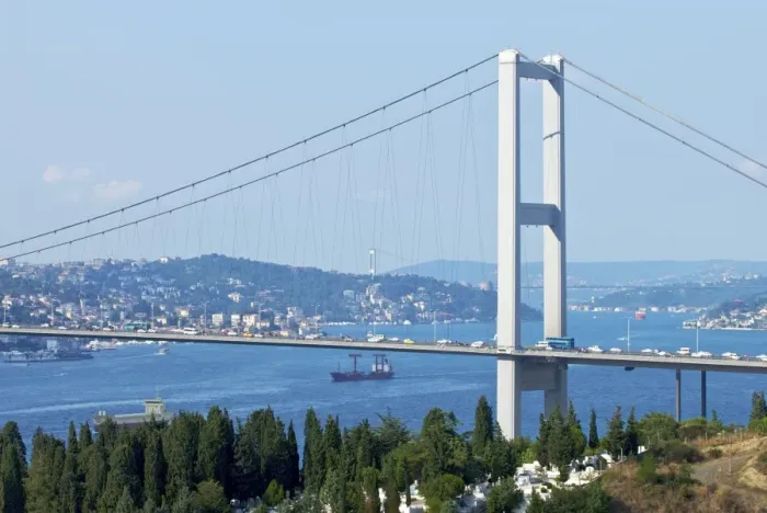 Framed Print : Bosphorus Bridge in Istanbul, connecting Europe (left) and Asia (right) Framed Print : Bosphorus Bridge in Istanbul, connecting Europe (left) and Asia (right)