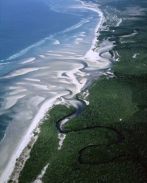 Boucaut Bay, aerial sandy beach & mangroves, Arnhemland, Northern Territory, Australia JPF48713