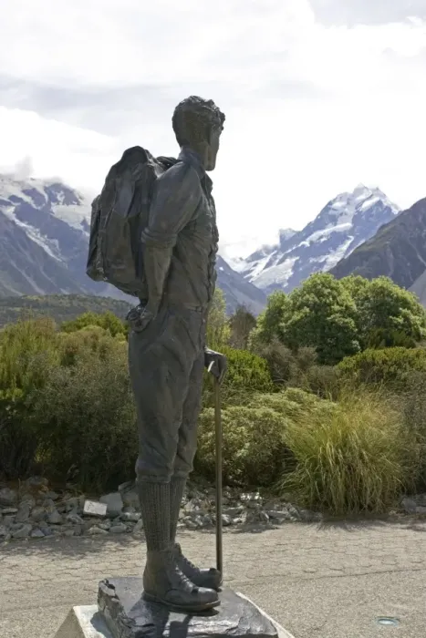 Framed Print : Bronze statue of Sir Edmund Hillary against snow capped mountains and forested slopes in Aoraki Mount Cook National Park. This spectacular wilderness area in South Island New Zealand has now been designated a World Heritage Site Framed Print : Bronze statue of Sir Edmund Hillary against snow capped mountains and forested slopes in Aoraki Mount Cook National Park. This spectacular wilderness area in South Island New Zealand has now been designated a World Heritage Site