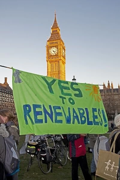 Campaigners with Yes to renewables banner on Climate Change