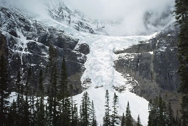 Canada - Angel Glacier showing icefall / snowfall from cirque. Mount Edith Cavell, Jasper National Park, Alberta