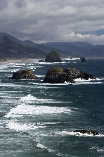 Cannon Beach and Sea Stacks from Ecola State Park North Oregon Coast USA LA000967