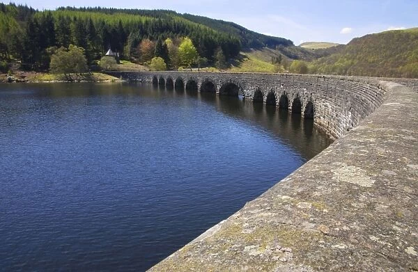 Careg Ddu dam is a completly submerged dam with a road going over the top to the other side of the lake - July - Elan Valley - Mid-Wales- UK