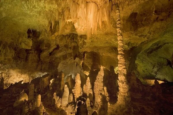Cave Formations - amazing cave formations including a formation of draperies called The Chandeler and a stalagmite called Totempole as focus points - Carlsbad Caverns National Park, New Mexico, USA
