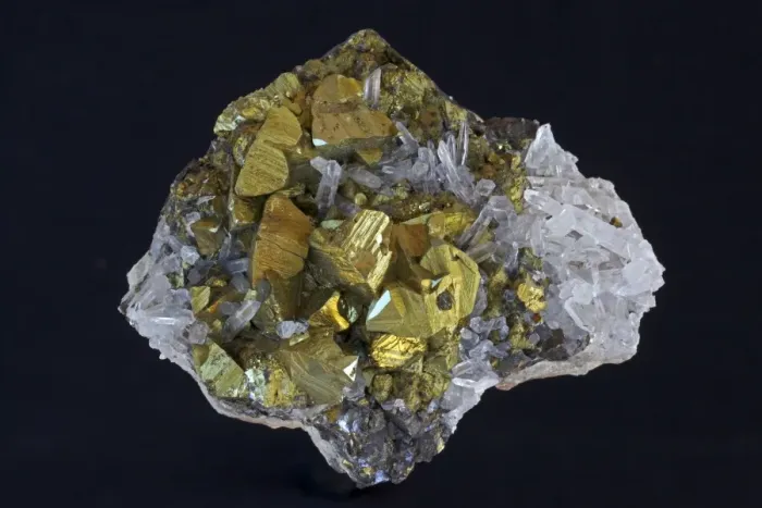 Framed Print : Chalcopyrite (CuFeS2) (Golden) - Peru - The major ore of copper - Copper Iron sulfide - Very important economic ore - Quartz SiO2 Framed Print : Chalcopyrite (CuFeS2) (Golden) - Peru - The major ore of copper - Copper Iron sulfide - Very important economic ore - Quartz SiO2
