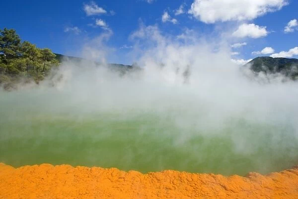 The Champagne Pool - a colourful hot spring in Waiotapu geothermal area. The surface temperature of this big spring is 74 °C and it bubbles due to uprising carbon dioxide