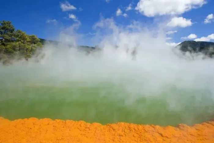 Framed Print : The Champagne Pool - a colourful hot spring in Waiotapu geothermal area. The surface temperature of this big spring is 74 °C and it bubbles due to uprising carbon dioxide Framed Print : The Champagne Pool - a colourful hot spring in Waiotapu geothermal area. The surface temperature of this big spring is 74 °C and it bubbles due to uprising carbon dioxide