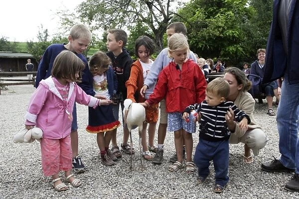 Children - with White Stork at animal park