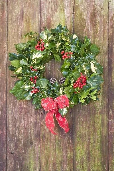 Christmas Wreath on old wooden door