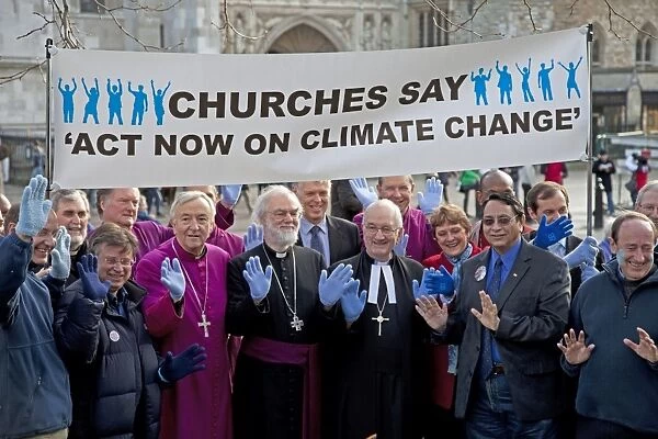 Church leaders with banner outside Houses of Parliament