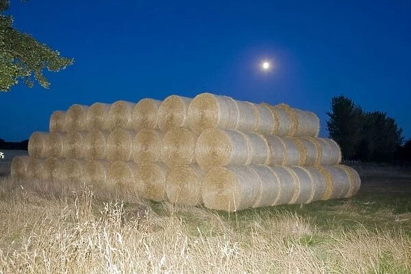 Circular Straw bales - under Moonlight - Norfolk - UK