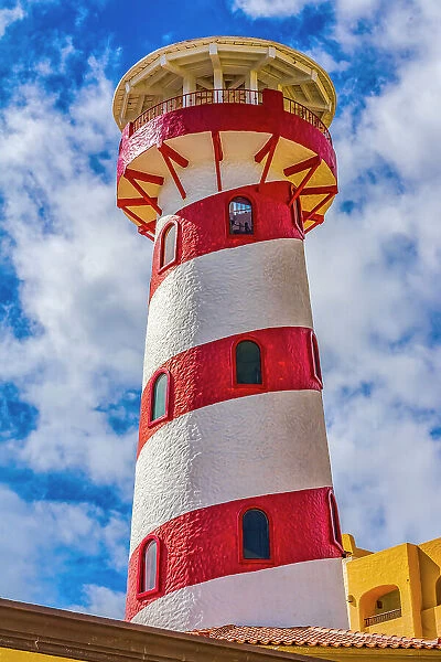 Colorful lighthouse marina harbor, Cabo San Lucas, Baja Mexico. Date: 14-01-2021