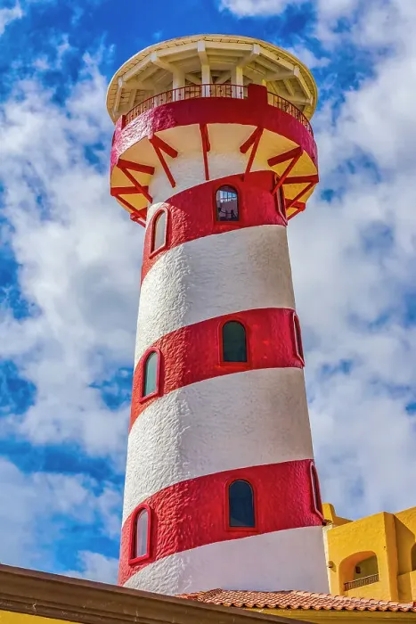 Framed Print : Colorful lighthouse marina harbor, Cabo San Lucas, Baja Mexico. Date: 14-01-2021 Framed Print : Colorful lighthouse marina harbor, Cabo San Lucas, Baja Mexico. Date: 14-01-2021