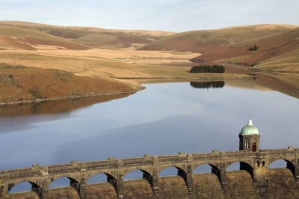 Craig Goch Dam - close up showing tower and arches - February - Mid-Wales