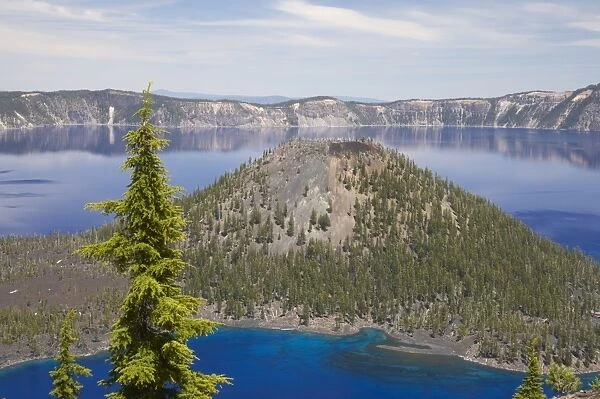 Crater Lake showing Wizard Island (volcanic cone) Lake is 1, 943 feet deep, deepest in the USA Crater Lake National Park Oregon, USA LA000710